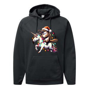 Christmas Lights Platypus Riding Unicorn Performance Fleece Hoodie