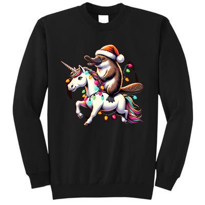 Christmas Lights Platypus Riding Unicorn Sweatshirt