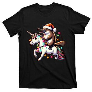 Christmas Lights Platypus Riding Unicorn T-Shirt