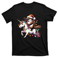 Christmas Lights Platypus Riding Unicorn T-Shirt