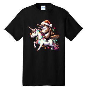 Christmas Lights Platypus Riding Unicorn Tall T-Shirt