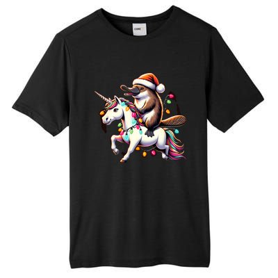 Christmas Lights Platypus Riding Unicorn Tall Fusion ChromaSoft Performance T-Shirt