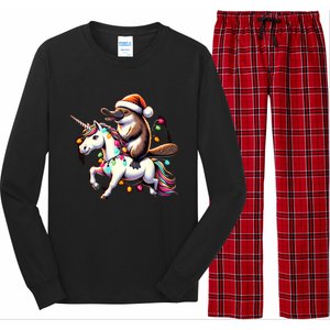 Christmas Lights Platypus Riding Unicorn Long Sleeve Pajama Set