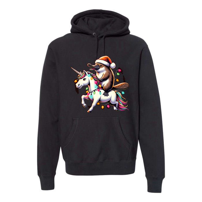 Christmas Lights Platypus Riding Unicorn Premium Hoodie