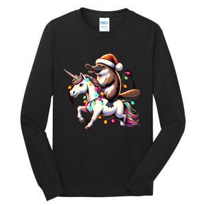 Christmas Lights Platypus Riding Unicorn Tall Long Sleeve T-Shirt