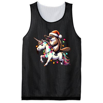 Christmas Lights Platypus Riding Unicorn Mesh Reversible Basketball Jersey Tank