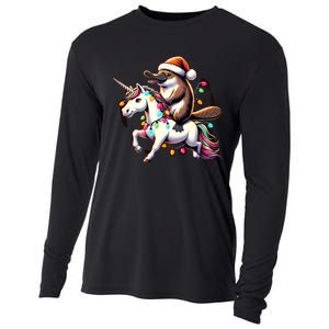 Christmas Lights Platypus Riding Unicorn Cooling Performance Long Sleeve Crew