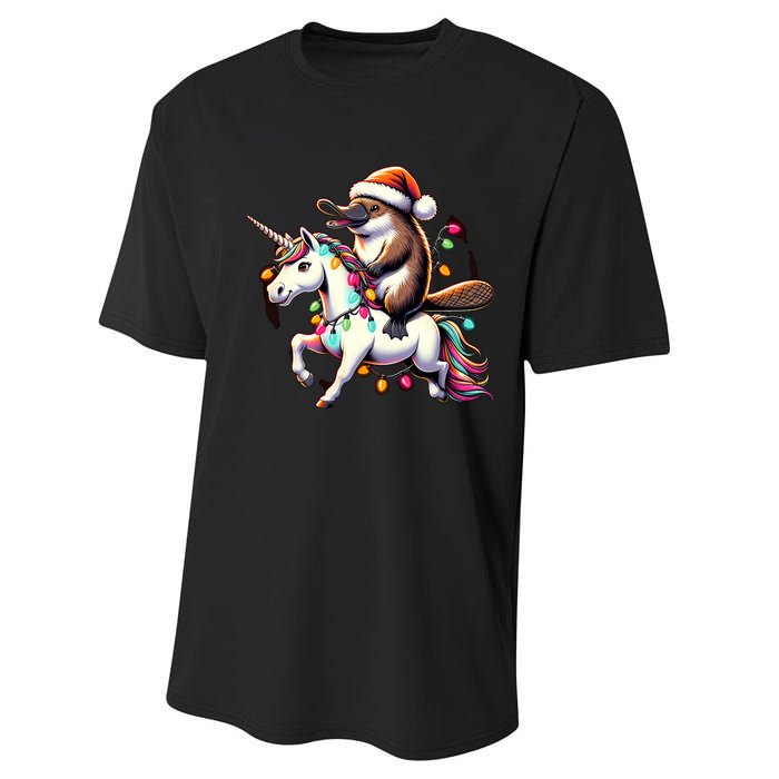 Christmas Lights Platypus Riding Unicorn Performance Sprint T-Shirt