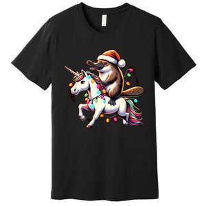 Christmas Lights Platypus Riding Unicorn Premium T-Shirt