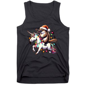 Christmas Lights Platypus Riding Unicorn Tank Top