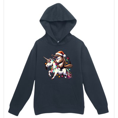 Christmas Lights Platypus Riding Unicorn Urban Pullover Hoodie