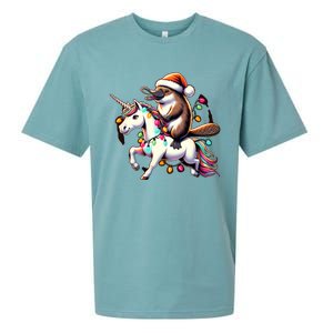 Christmas Lights Platypus Riding Unicorn Sueded Cloud Jersey T-Shirt