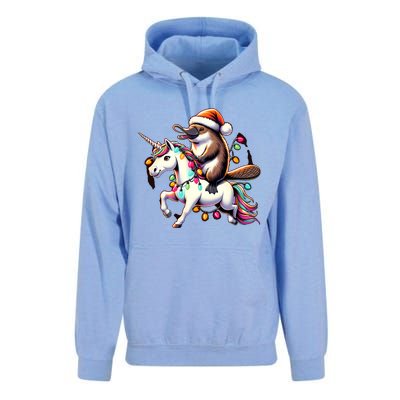 Christmas Lights Platypus Riding Unicorn Unisex Surf Hoodie