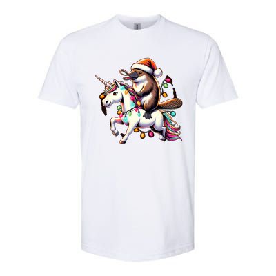 Christmas Lights Platypus Riding Unicorn Softstyle CVC T-Shirt