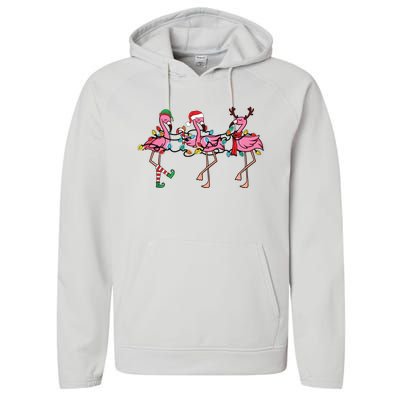 Christmas Lights Pink Flamingo Santa Hat Holiday Xmas Performance Fleece Hoodie