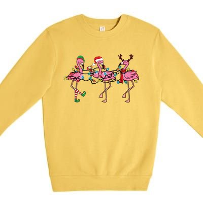 Christmas Lights Pink Flamingo Santa Hat Holiday Xmas Premium Crewneck Sweatshirt