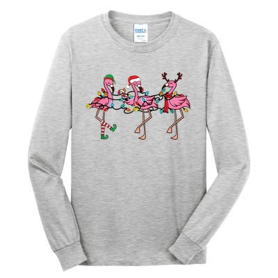 Christmas Lights Pink Flamingo Santa Hat Holiday Xmas Tall Long Sleeve T-Shirt