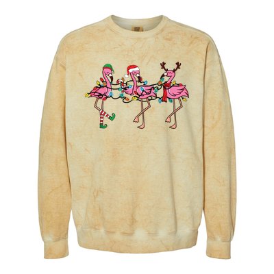 Christmas Lights Pink Flamingo Santa Hat Holiday Xmas Colorblast Crewneck Sweatshirt