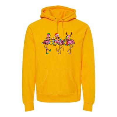 Christmas Lights Pink Flamingo Santa Hat Holiday Xmas Premium Hoodie