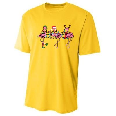 Christmas Lights Pink Flamingo Santa Hat Holiday Xmas Performance Sprint T-Shirt