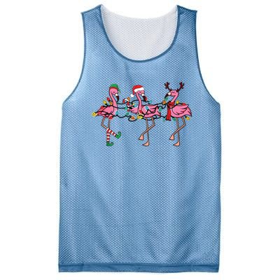 Christmas Lights Pink Flamingo Santa Hat Holiday Xmas Mesh Reversible Basketball Jersey Tank