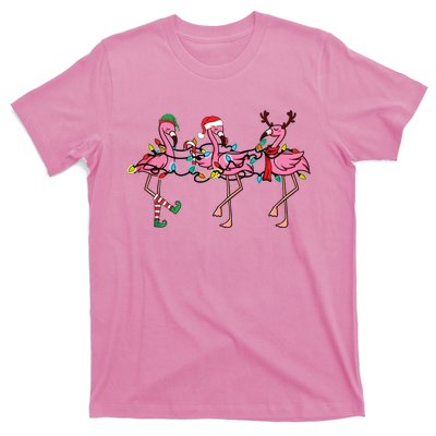 Christmas Lights Pink Flamingo Santa Hat Holiday Xmas T-Shirt