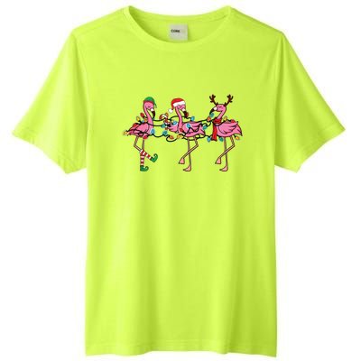 Christmas Lights Pink Flamingo Santa Hat Holiday Xmas Tall Fusion ChromaSoft Performance T-Shirt