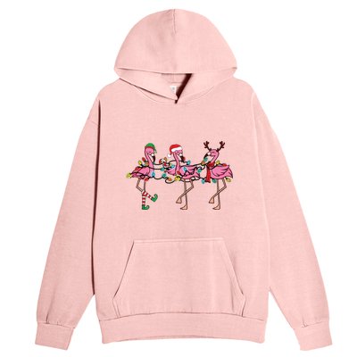 Christmas Lights Pink Flamingo Santa Hat Holiday Xmas Urban Pullover Hoodie