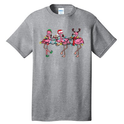 Christmas Lights Pink Flamingo Santa Hat Holiday Xmas Tall T-Shirt