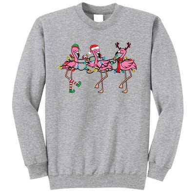 Christmas Lights Pink Flamingo Santa Hat Holiday Xmas Tall Sweatshirt