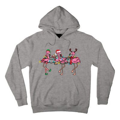 Christmas Lights Pink Flamingo Santa Hat Holiday Xmas Tall Hoodie