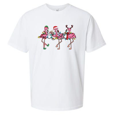 Christmas Lights Pink Flamingo Santa Hat Holiday Xmas Sueded Cloud Jersey T-Shirt