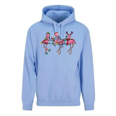 Christmas Lights Pink Flamingo Santa Hat Holiday Xmas Unisex Surf Hoodie