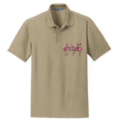 Christmas Lights Pink Flamingo Santa Hat Holiday Xmas Dry Zone Grid Polo