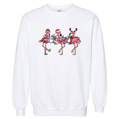 Christmas Lights Pink Flamingo Santa Hat Holiday Xmas Garment-Dyed Sweatshirt