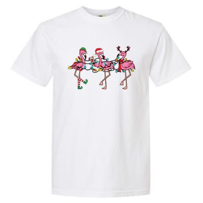 Christmas Lights Pink Flamingo Santa Hat Holiday Xmas Garment-Dyed Heavyweight T-Shirt