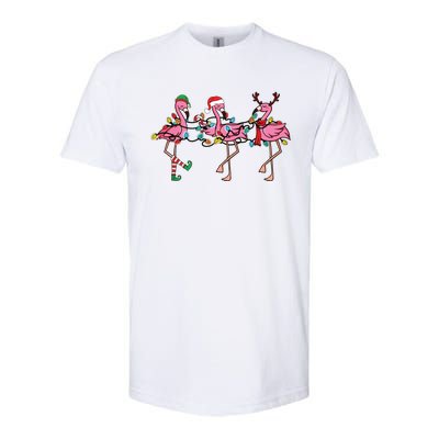 Christmas Lights Pink Flamingo Santa Hat Holiday Xmas Softstyle CVC T-Shirt