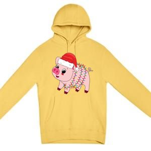 Christmas Lights Pig Wearing Xmas Hat Pig Lover Farmer Premium Pullover Hoodie