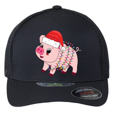 Christmas Lights Pig Wearing Xmas Hat Pig Lover Farmer Flexfit Unipanel Trucker Cap