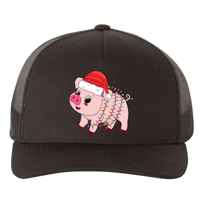 Christmas Lights Pig Wearing Xmas Hat Pig Lover Farmer Yupoong Adult 5-Panel Trucker Hat