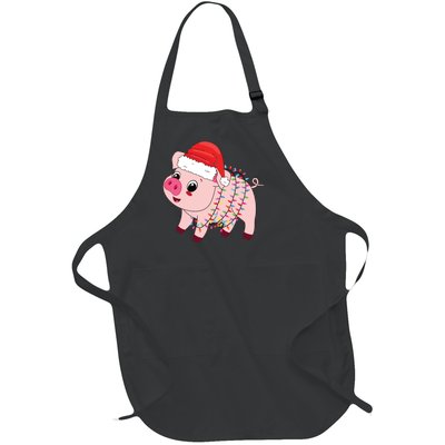 Christmas Lights Pig Wearing Xmas Hat Pig Lover Farmer Full-Length Apron With Pockets