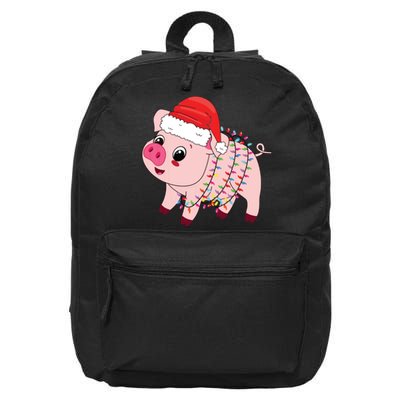 Christmas Lights Pig Wearing Xmas Hat Pig Lover Farmer 16 in Basic Backpack