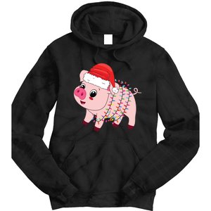 Christmas Lights Pig Wearing Xmas Hat Pig Lover Farmer Tie Dye Hoodie