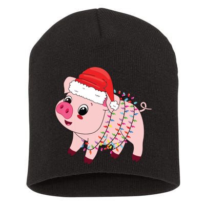 Christmas Lights Pig Wearing Xmas Hat Pig Lover Farmer Short Acrylic Beanie