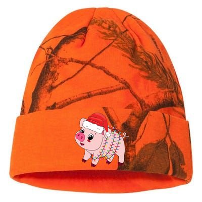 Christmas Lights Pig Wearing Xmas Hat Pig Lover Farmer Kati Licensed 12" Camo Beanie