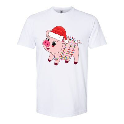 Christmas Lights Pig Wearing Xmas Hat Pig Lover Farmer Softstyle® CVC T-Shirt