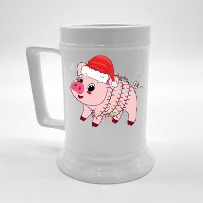 Christmas Lights Pig Wearing Xmas Hat Pig Lover Farmer Beer Stein