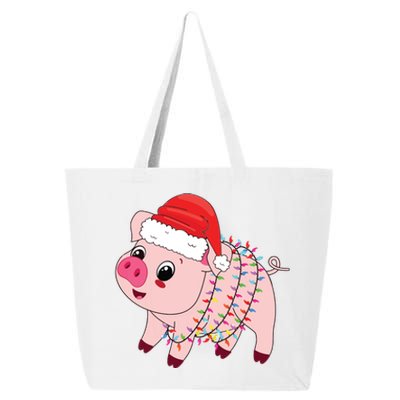 Christmas Lights Pig Wearing Xmas Hat Pig Lover Farmer 25L Jumbo Tote