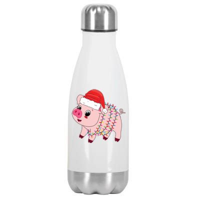 Christmas Lights Pig Wearing Xmas Hat Pig Lover Farmer Stainless Steel Insulated Water Bottle