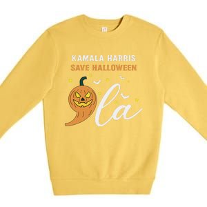 Comma + La Pumpkin Kamala Harris Save Halloween 2024 Premium Crewneck Sweatshirt